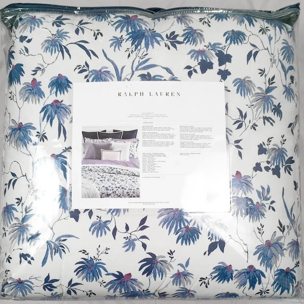 NEW $430 Ralph Lauren Adelaide Comforter!  King  White With Blue Floral Pattern
